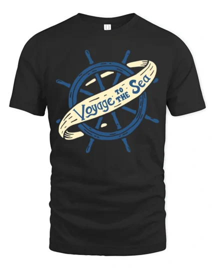Voyage To The Sea Nautical Ship Wheel Vintage Style T Shirt - black t-shirt on white background