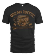 Ocean Coffee Beach Vibes Cute Coastal Lover Graphic T Shirt - black t-shirt on white background