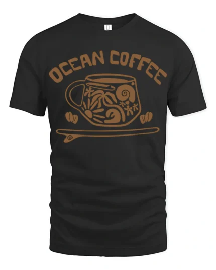 Ocean Coffee Beach Vibes Cute Coastal Lover Graphic T Shirt - black t-shirt on white background
