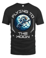 Flying To The Moon Astronaut Space Adventure Graphic T Shirt - black t-shirt on white background