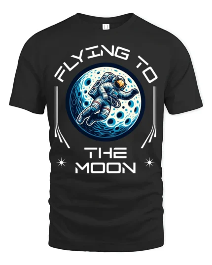 Flying To The Moon Astronaut Space Adventure Graphic T Shirt - black t-shirt on white background