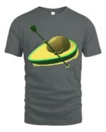 Funny Avocado Surfboard Kayak Cartoon Food Lover T Shirt - gray t-shirt on white background