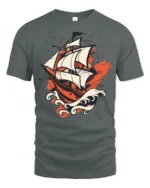 Vintage Sailing Ship Ocean Adventure Bold Graphic T Shirt - gray t-shirt on white background