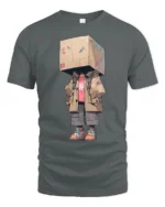 Cool Box Head Streetwear Character Urban Style Graphic T Shirt - gray t-shirt on white background