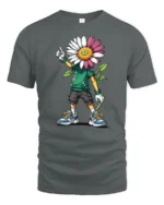 Cool Daisy Head Cartoon Kid Urban Style Graphic Tee Tshirt - gray t-shirt on white background