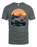 Off Road Jeep Adventure Mountain Sunset Outdoor Graphic T Shirt - gray t-shirt on white background