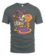 Funny Skeleton Witch Making Happiness Potion Cute Halloween T Shirt - gray t-shirt on white background