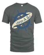Voyage To The Sea Nautical Ship Wheel Vintage Style T Shirt - gray t-shirt on white background