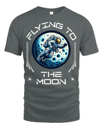 Flying To The Moon Astronaut Space Adventure Graphic T Shirt - gray t-shirt on white background