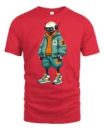 Cool Streetwear Robot Character Urban Style Graphic T Shirt - red t-shirt on white background