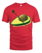 Funny Avocado Surfboard Kayak Cartoon Food Lover T Shirt - red t-shirt on white background