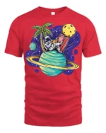 Funny Astronaut Surfing Planet Space Beach Vibes T Shirt - red t-shirt on white background