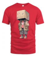 Cool Box Head Streetwear Character Urban Style Graphic T Shirt - red t-shirt on white background