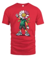 Cool Daisy Head Cartoon Kid Urban Style Graphic Tee Tshirt - red t-shirt on white background