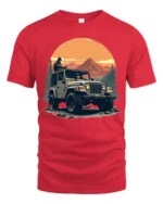 Off Road Jeep Adventure Mountain Sunset Outdoor Graphic T Shirt - red t-shirt on white background