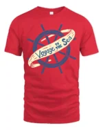 Voyage To The Sea Nautical Ship Wheel Vintage Style T Shirt - red t-shirt on white background