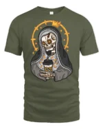 Funny Grim Reaper Coffee Lover T Shirt Cute Skeleton Tee - military green t-shirt on white background