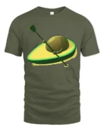 Funny Avocado Surfboard Kayak Cartoon Food Lover T Shirt - military green t-shirt on white background