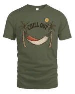 Chill Out Hammock Beach Vibes Relax Summer Graphic T Shirt - military green t-shirt on white background