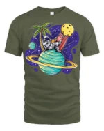 Funny Astronaut Surfing Planet Space Beach Vibes T Shirt - military green t-shirt on white background