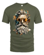 Cool Greek God With Sunglasses Artistic Portrait Graphic T Shirt - military green t-shirt on white background