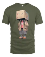 Cool Box Head Streetwear Character Urban Style Graphic T Shirt - military green t-shirt on white background