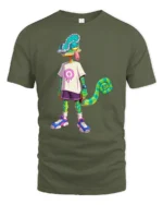 Cool Cartoon Chameleon Street Style Trendy Graphic Tee Tshirt - military green t-shirt on white background