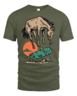 Cool Horse Skater Failing Trick Funny Graphic Tee Tshirt - military green t-shirt on white background