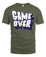 Game Over Funny Retro Gaming Typography Graphic T Shirt - military green t-shirt on white background