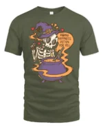 Funny Skeleton Witch Making Happiness Potion Cute Halloween T Shirt - military green t-shirt on white background