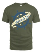 Voyage To The Sea Nautical Ship Wheel Vintage Style T Shirt - military green t-shirt on white background