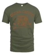 Ocean Coffee Beach Vibes Cute Coastal Lover Graphic T Shirt - military green t-shirt on white background