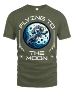 Flying To The Moon Astronaut Space Adventure Graphic T Shirt - military green t-shirt on white background