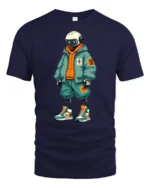 Cool Streetwear Robot Character Urban Style Graphic T Shirt - navy t-shirt on white background