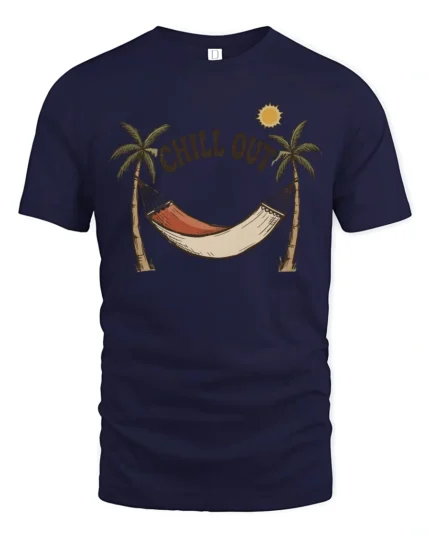 Chill Out Hammock Beach Vibes Relax Summer Graphic T Shirt - navy t-shirt on white background