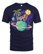 Funny Astronaut Surfing Planet Space Beach Vibes T Shirt - navy t-shirt on white background