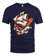 Vintage Sailing Ship Ocean Adventure Bold Graphic T Shirt - navy t-shirt on white background