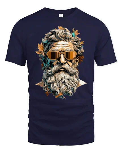 Cool Greek God With Sunglasses Artistic Portrait Graphic T Shirt - navy t-shirt on white background