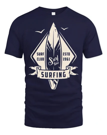 Surfing Surf Club Vintage Style Wave Rider Graphic T Shirt - navy t-shirt on white background