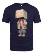 Cool Box Head Streetwear Character Urban Style Graphic T Shirt - navy t-shirt on white background