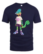 Cool Cartoon Chameleon Street Style Trendy Graphic Tee Tshirt - navy t-shirt on white background