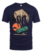 Cool Horse Skater Failing Trick Funny Graphic Tee Tshirt - navy t-shirt on white background