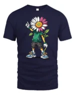 Cool Daisy Head Cartoon Kid Urban Style Graphic Tee Tshirt - navy t-shirt on white background