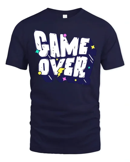 Game Over Funny Retro Gaming Typography Graphic T Shirt - navy t-shirt on white background