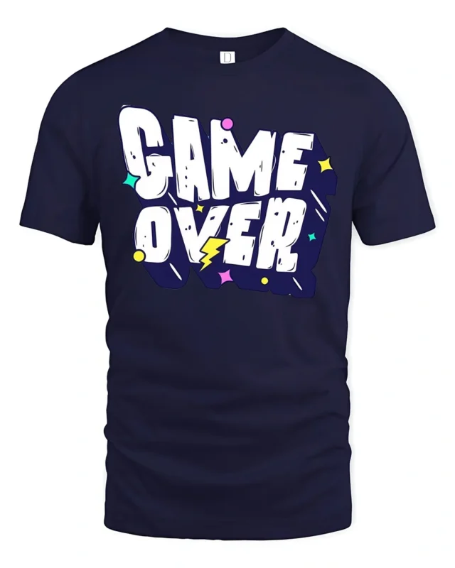 Game Over Funny Retro Gaming Typography Graphic T Shirt - navy t-shirt on white background