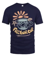 Fill Your Cup Positive Beach Vibes Coffee Lover T Shirt - navy t-shirt on white background