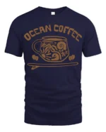 Ocean Coffee Beach Vibes Cute Coastal Lover Graphic T Shirt - navy t-shirt on white background