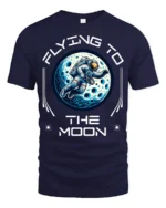 Flying To The Moon Astronaut Space Adventure Graphic T Shirt - navy t-shirt on white background