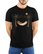 Chill Out Hammock Beach Vibes Relax Summer Graphic T Shirt - model wearing black tee with hands behind back