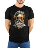Cool Greek God With Sunglasses Artistic Portrait Graphic T Shirt - model wearing black tee with hands behind back
